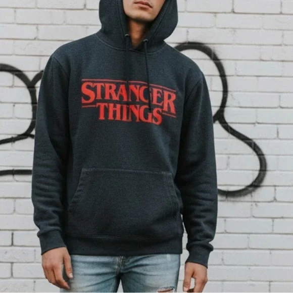 Stranger Things Netflix Hoodie Pullover Grey Red Logo Size M Y2K Merch - Picture 6 of 6